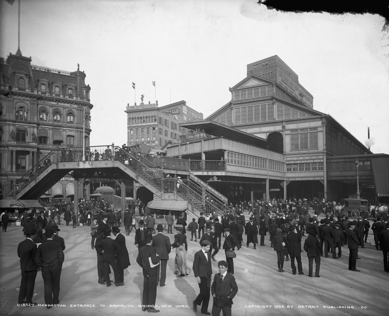 Manhattan-ingången till Brooklyn Bridge, New York, c.1905 av Detroit Publishing Co.