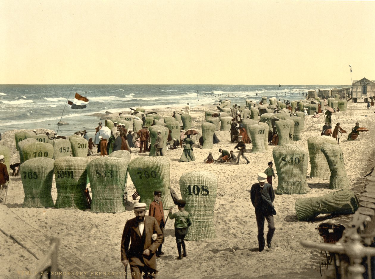 Badplats för män, Norderney, Tyskland, ca 1900 (fotokrom) av Detroit Publishing Co.
