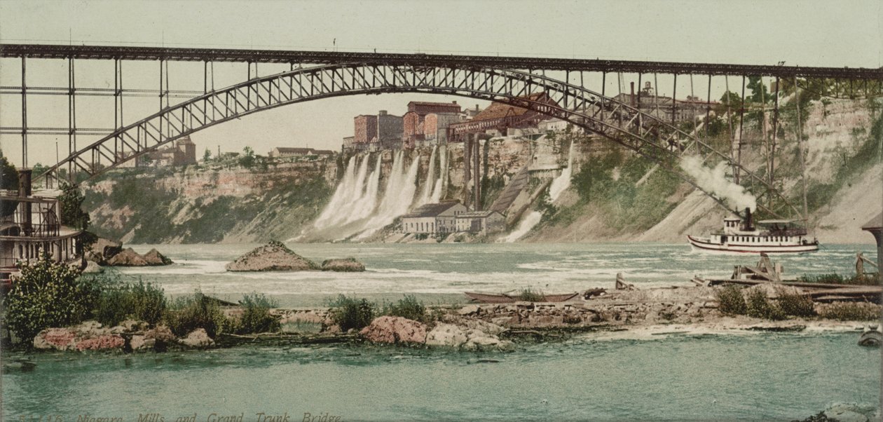 Niagara, kvarnar och Grand Trunk Bridge, c.1900 av Detroit Publishing Co.