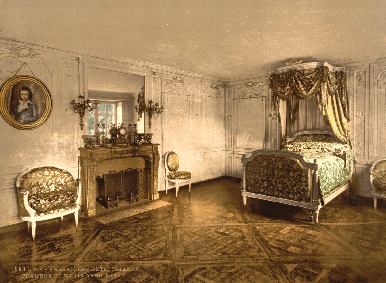 Petit Trianon, Versailles, Marie Antoinettes kammare, ca 1890-1900 av Detroit Publishing Co.