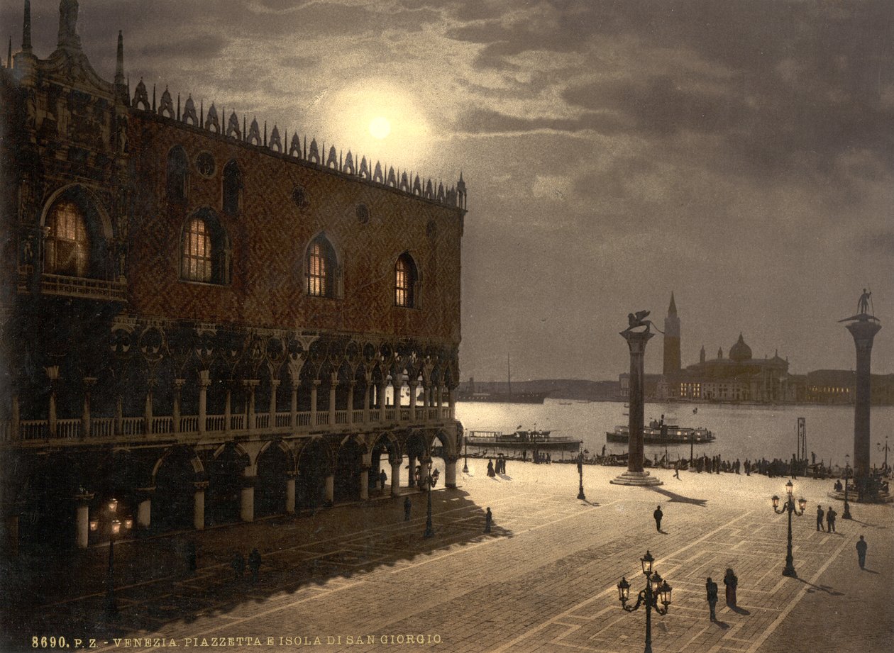 Piazzetta och San Georgio i månsken, Venedig, Italien, ca 1890-1900 (fotokrom) av Detroit Publishing Co.