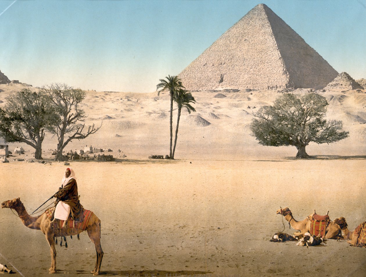 Vilande beduiner nära den stora pyramiden i Giza, ca 1895 av Detroit Publishing Co.