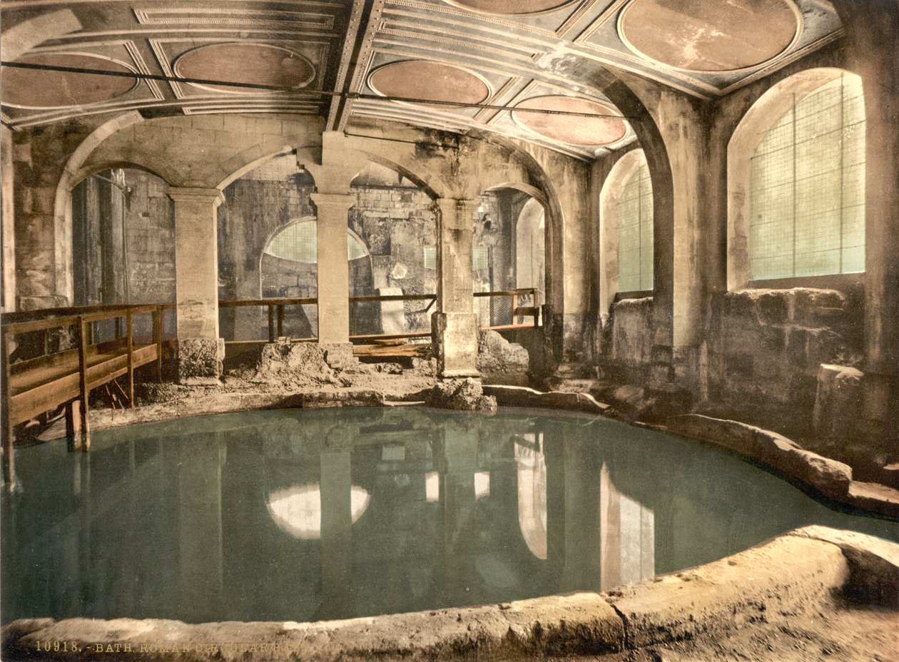 Romerska baden och klostret, Circular Bath, Bath, ca 1890-1900 (fotokromatavtryck) av Detroit Publishing Co.