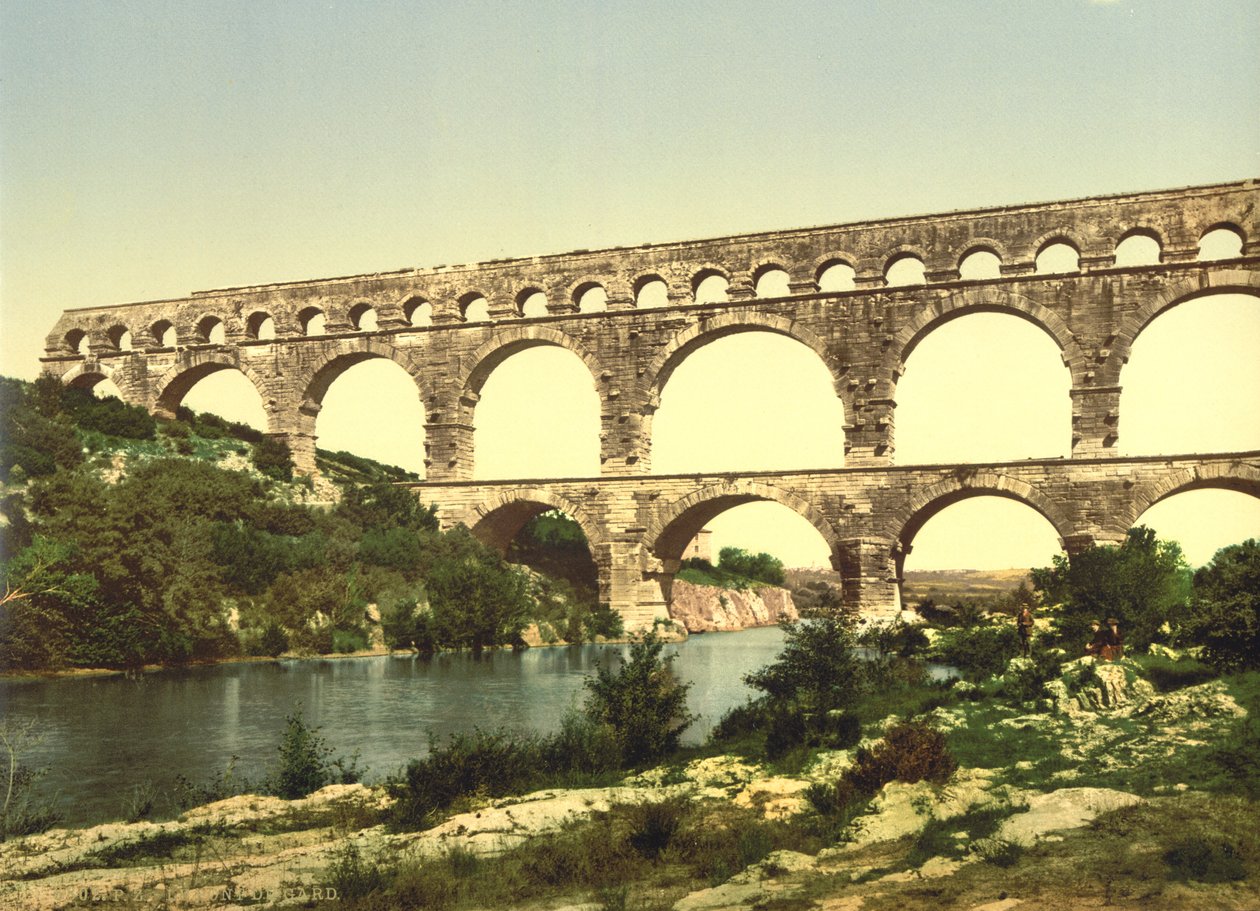 Romersk bron över Gard, byggd av Agrippa, Nîmes, Frankrike, c.1900 av Detroit Publishing Co.