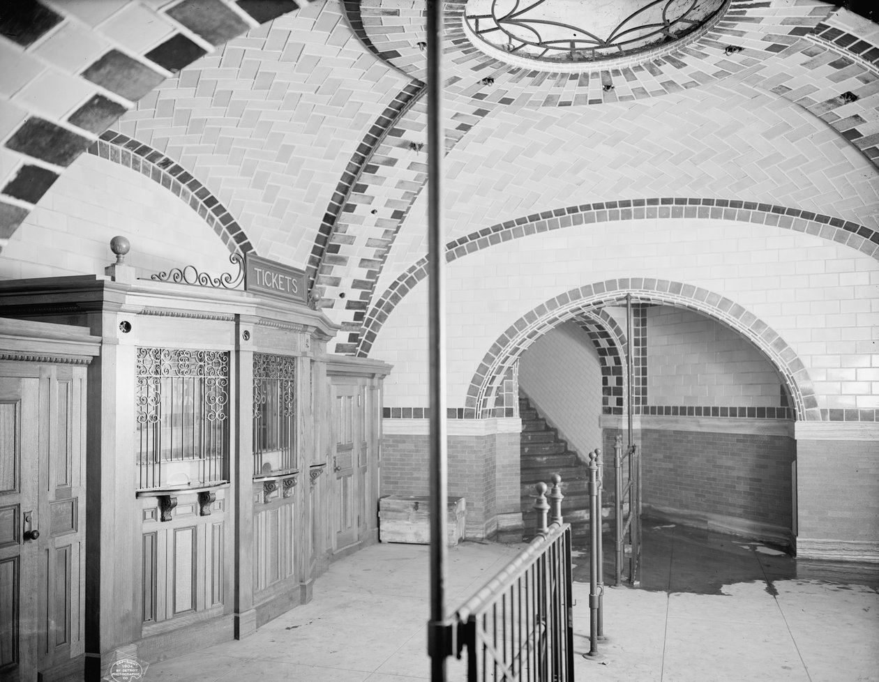 Biljettkontor, City Hall tunnelbanestation, New York, ca 1904 (s/v foto) av Detroit Publishing Co.
