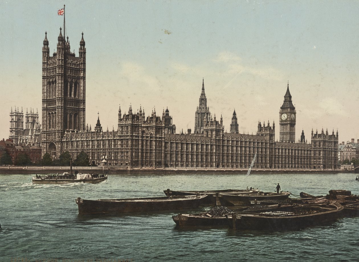 Houses of Parliament från floden, London, ca 1890-1900 (fotokrom) av Detroit Publishing Co.