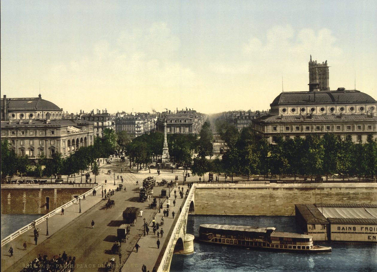 Place du Chatelet, Paris, ca 1890-1900 (fotokrom) av Detroit Publishing Co.