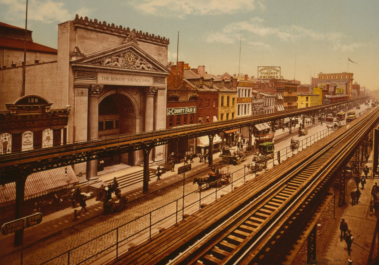 The Bowery, New York City, ca 1900 (photochrom) av Detroit Publishing Co.