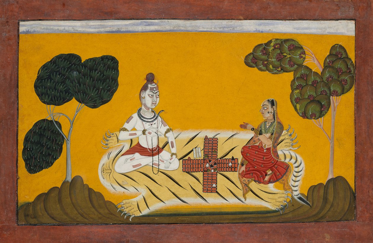 Shiva och Parvati Playing Chopper: Folio från Rasamanjari-serien, daterad 1694-95. av Devidasa of Nurpur