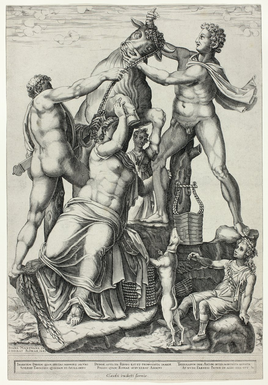 Farnesetjuren med Dirce, Zethus och Amphion av Diana Scultori