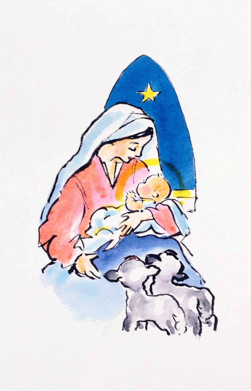 Madonna och barn med lamm, 1996 (wc) av Diane Matthes