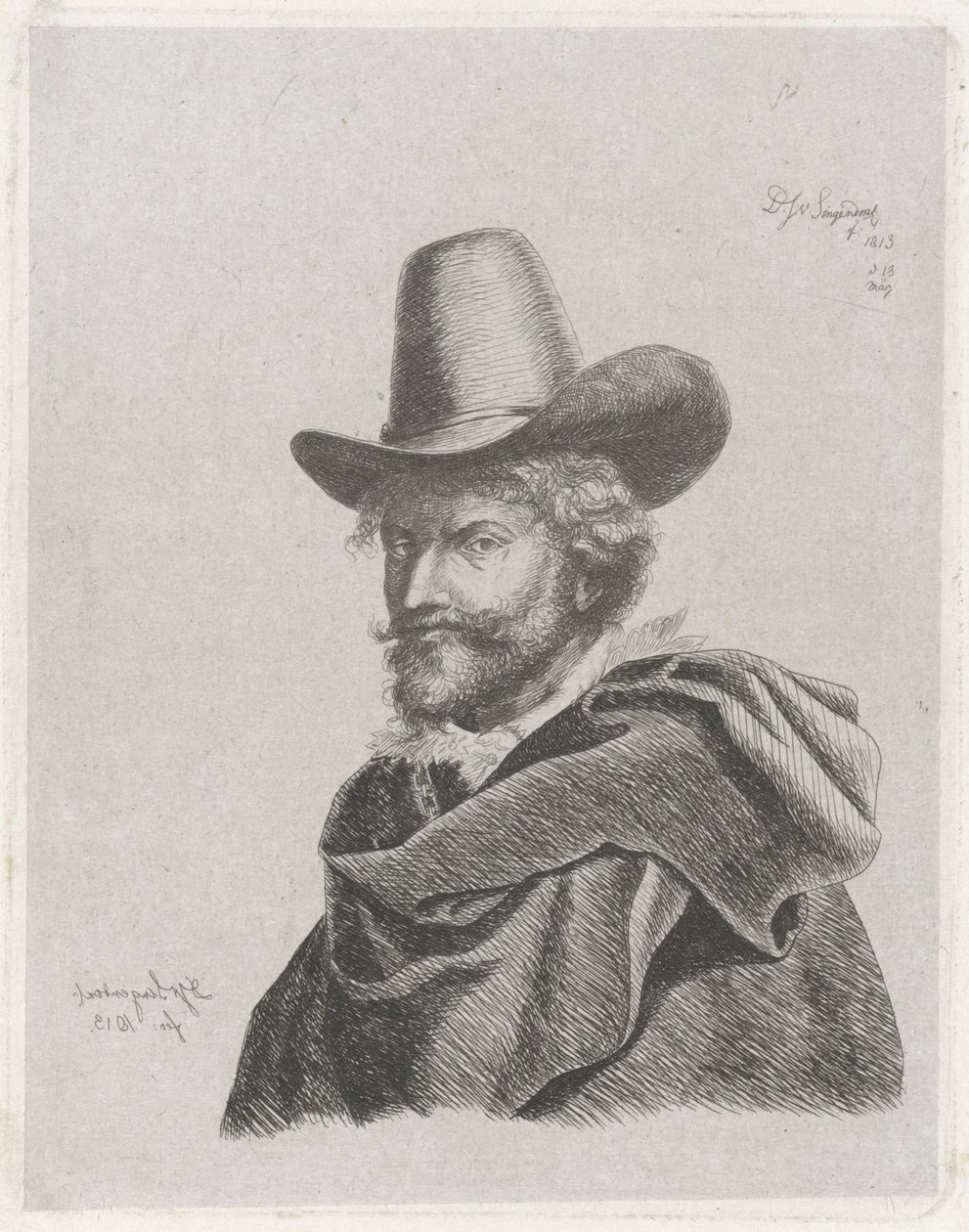 Porträtt av Peter Paul Rubens med kappa och hög hatt av Diederik Jan Singendonck