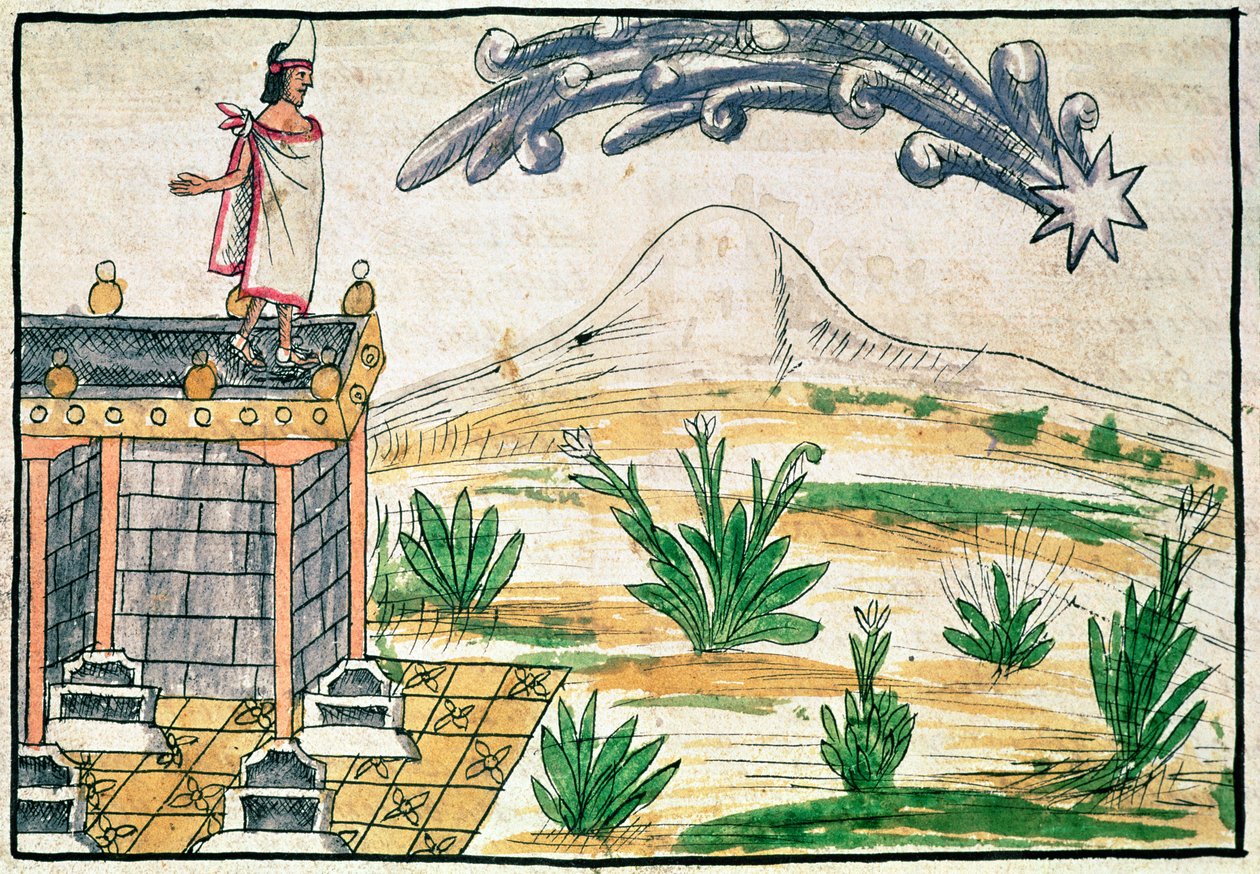 Montezuma II (1466-1520) tittar på en komet, 1579 (vellum) av Diego Duran
