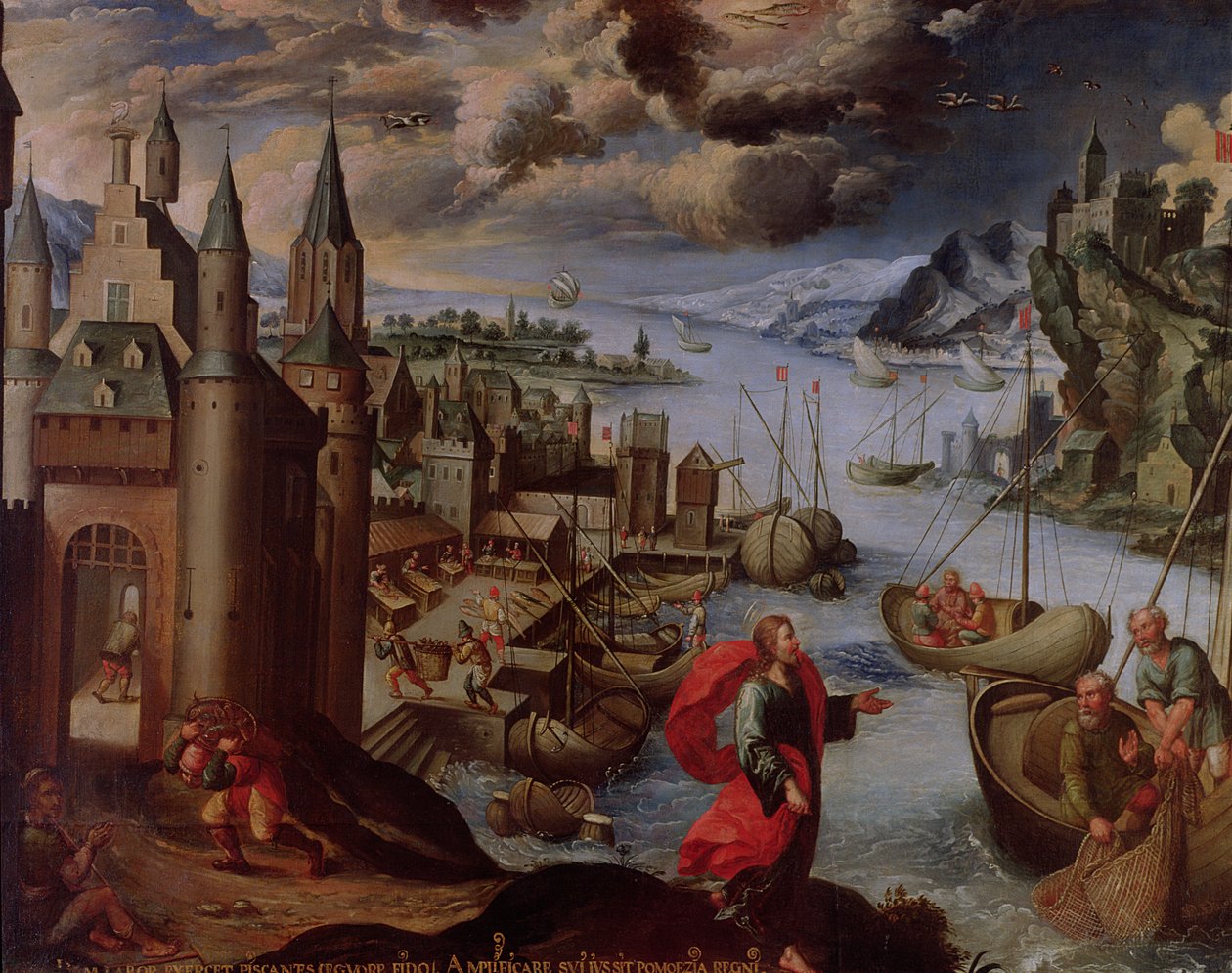 Kristus som kallar Petrus och Andreas till sig, från en serie av stjärntecken, 1681 av Diego Quispe Tito