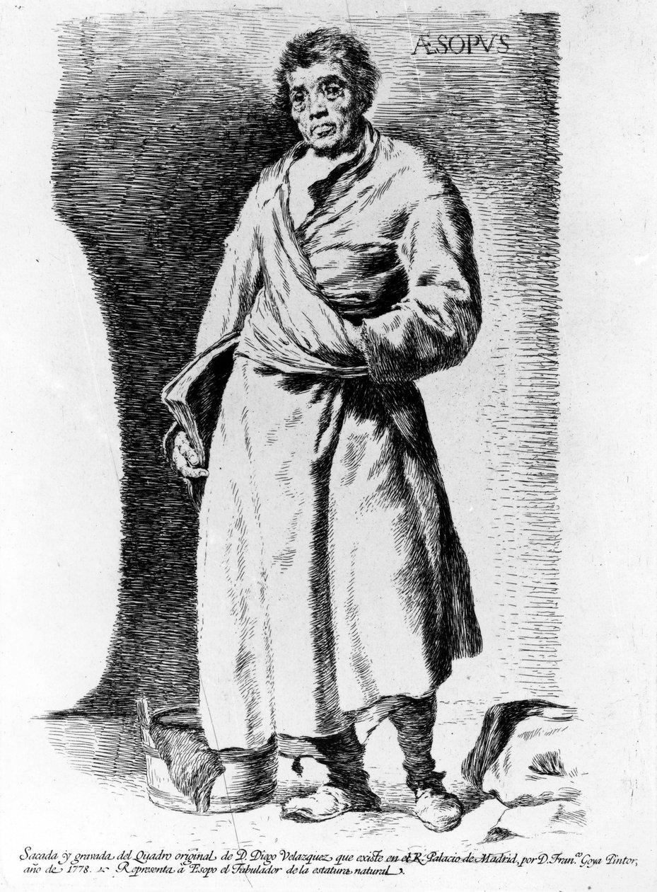Aesop, tryck gjort av Francisco de Goya y Lucientes, 1778 av Diego Velázquez