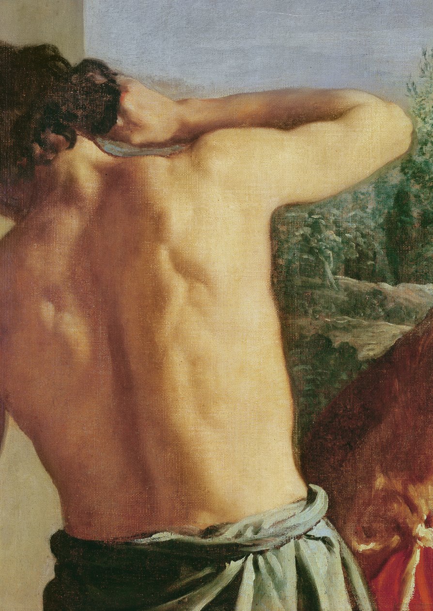 Josefs blodiga kappa fördes till Jakob, detalj tjänaren på vänster sida, 1630 (detalj av 55705) av Diego Velázquez