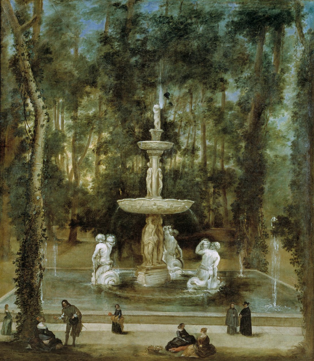 La fuente de los Tritones en el jardín de la isla en Aranjuez av Diego Velázquez
