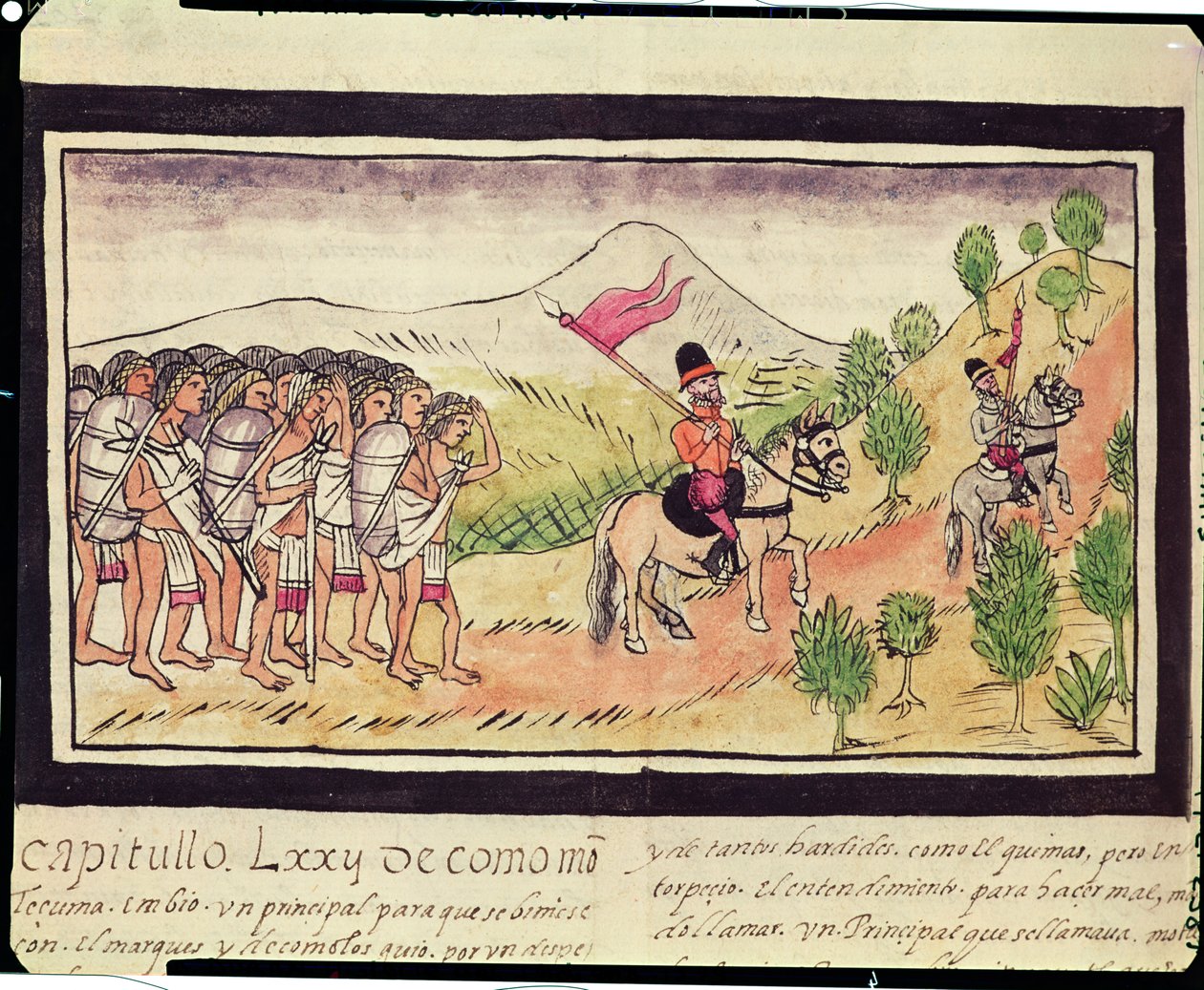Fol.204v Totonac-indianerna hjälper Conquistadorerna att transportera material, 1579 av Diego Duran