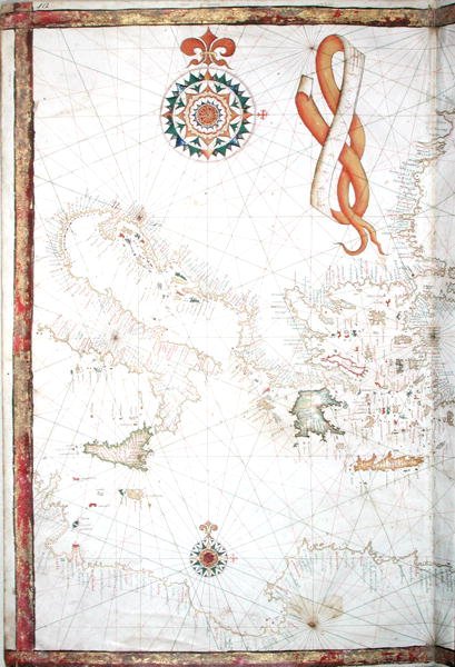 Italien, Grekland och Kykladerna, detalj från en världsatlas, 1565 av Diego Homem