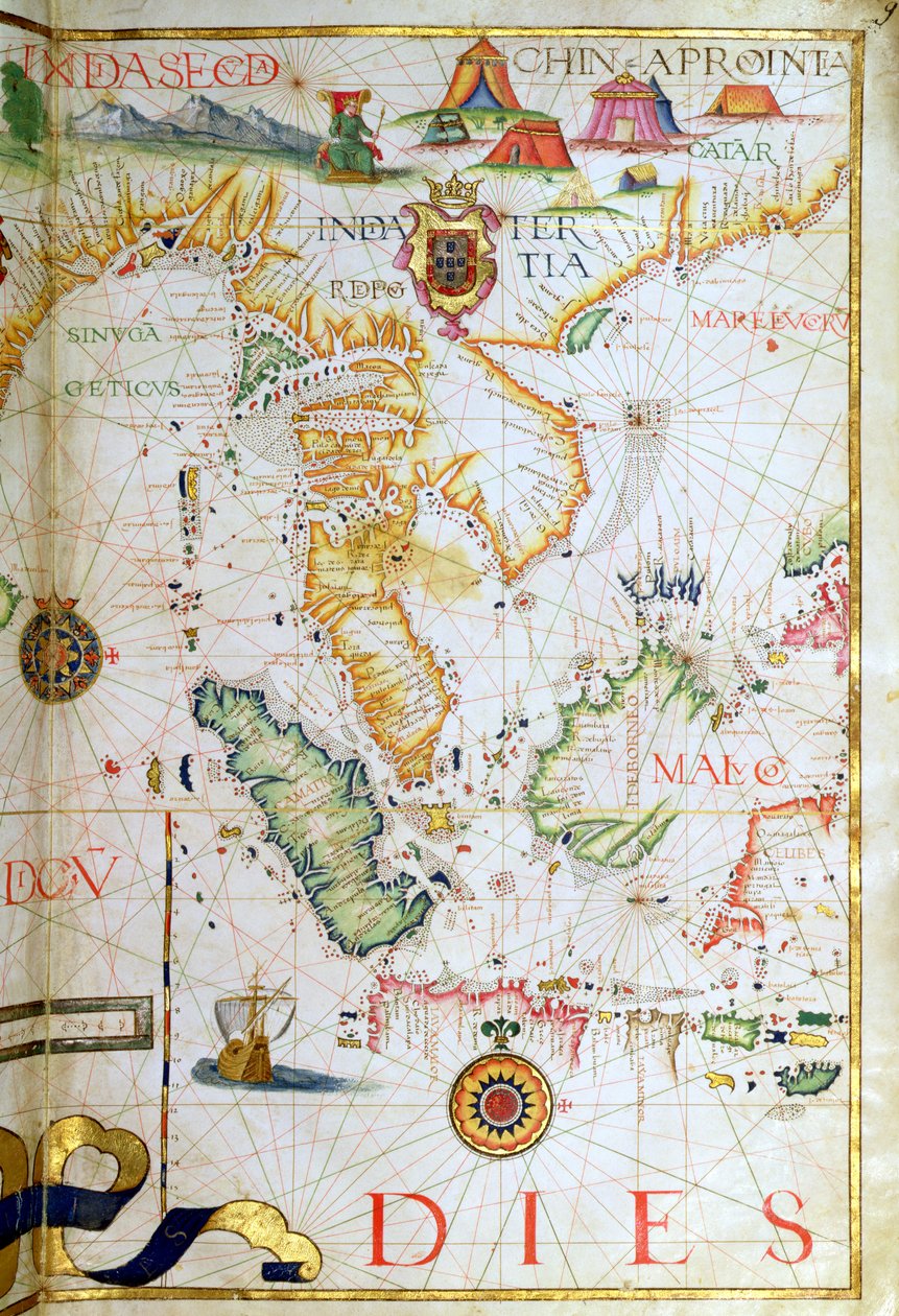 Sydostasiens fastland, detalj från en världsatlas, 1565 av Diego Homem
