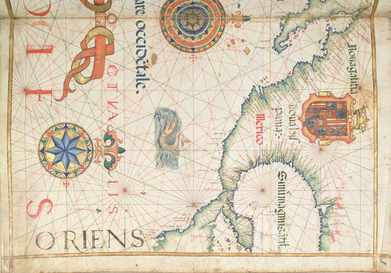 Mexiko och Centralamerika, detalj från en världsatlas, 1565 av Diego Homem