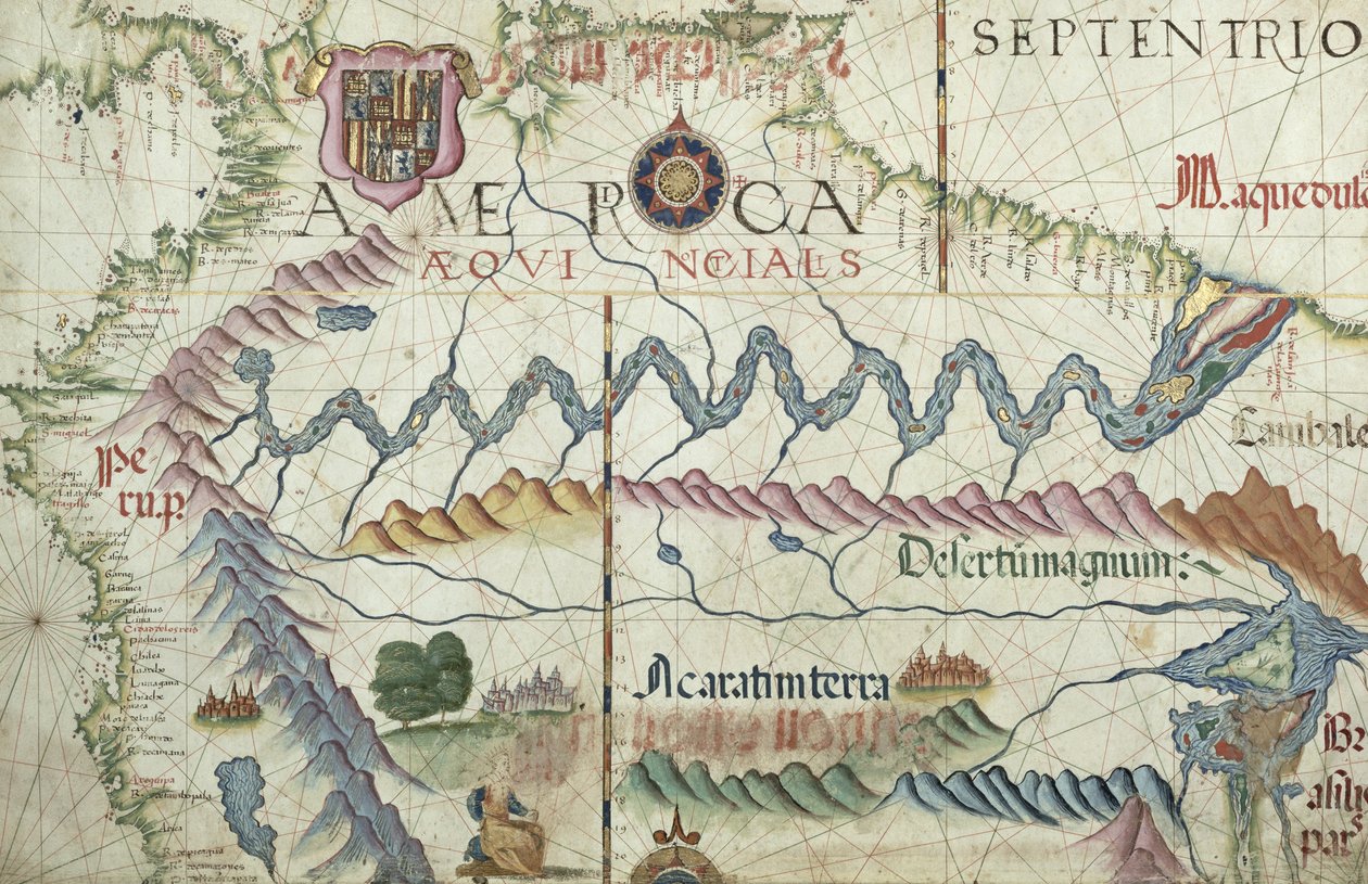 Norra Sydamerika, detalj från en världsatlas, 1565 av Diego Homem