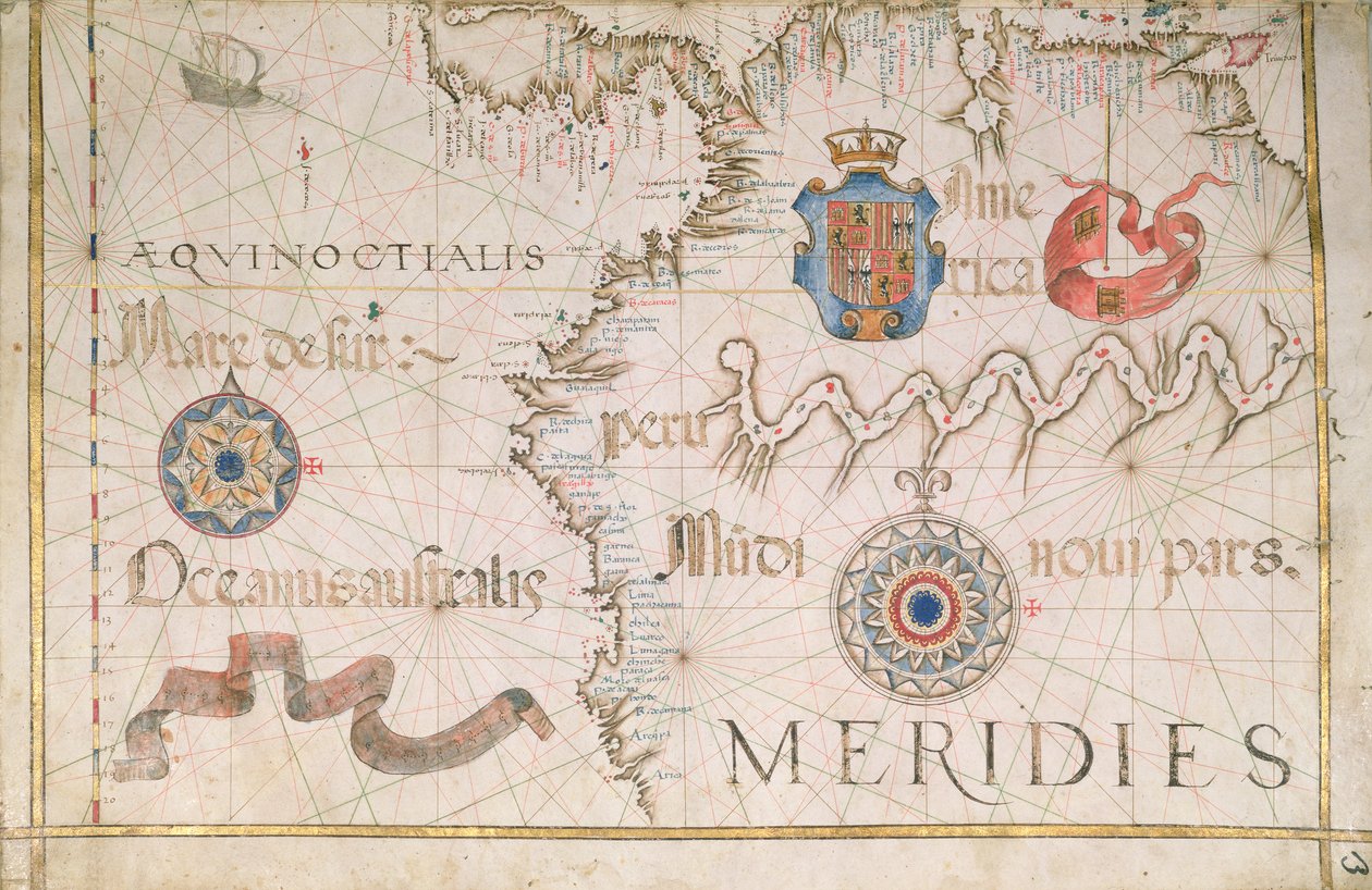 Peru och Amazonas, detalj från en världsatlas, 1565 av Diego Homem