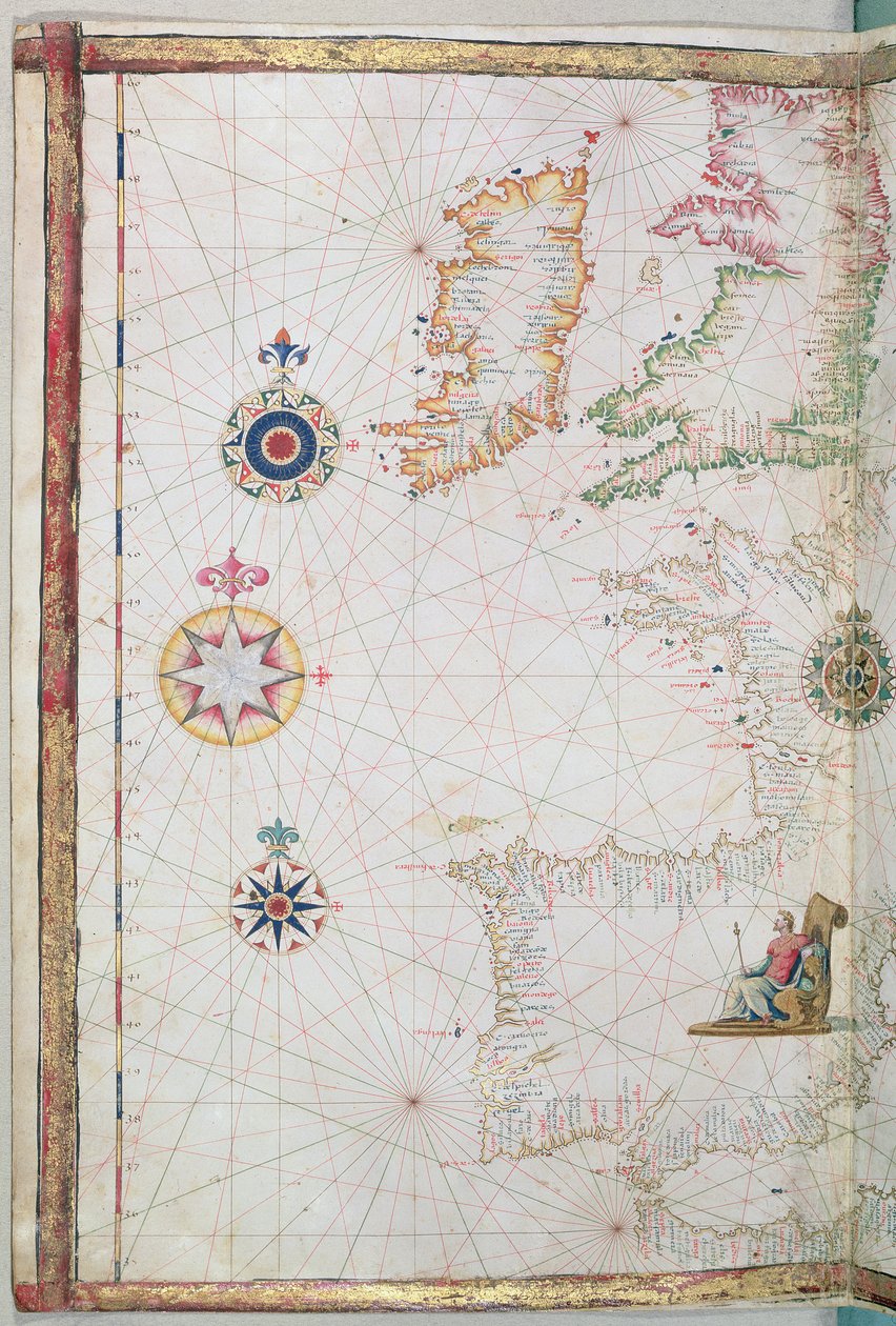 De brittiska öarna och Iberien, detalj ur en världsatlas, 1565 av Diego Homem