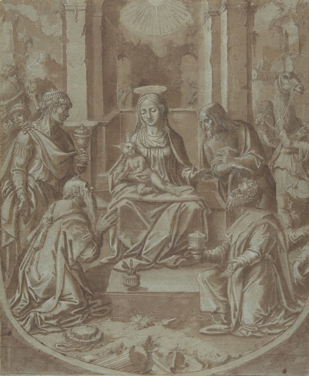 The Adoration of the Magi Cartoon for an Brodery, 1587-89. av Diego Lopez de Escuriaz.