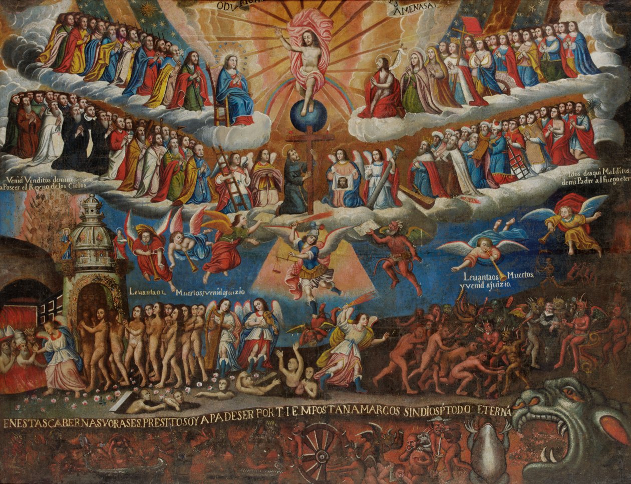 The Last Judgement, Cuzco School, sent 1600-tal av Diego Quispe Tito