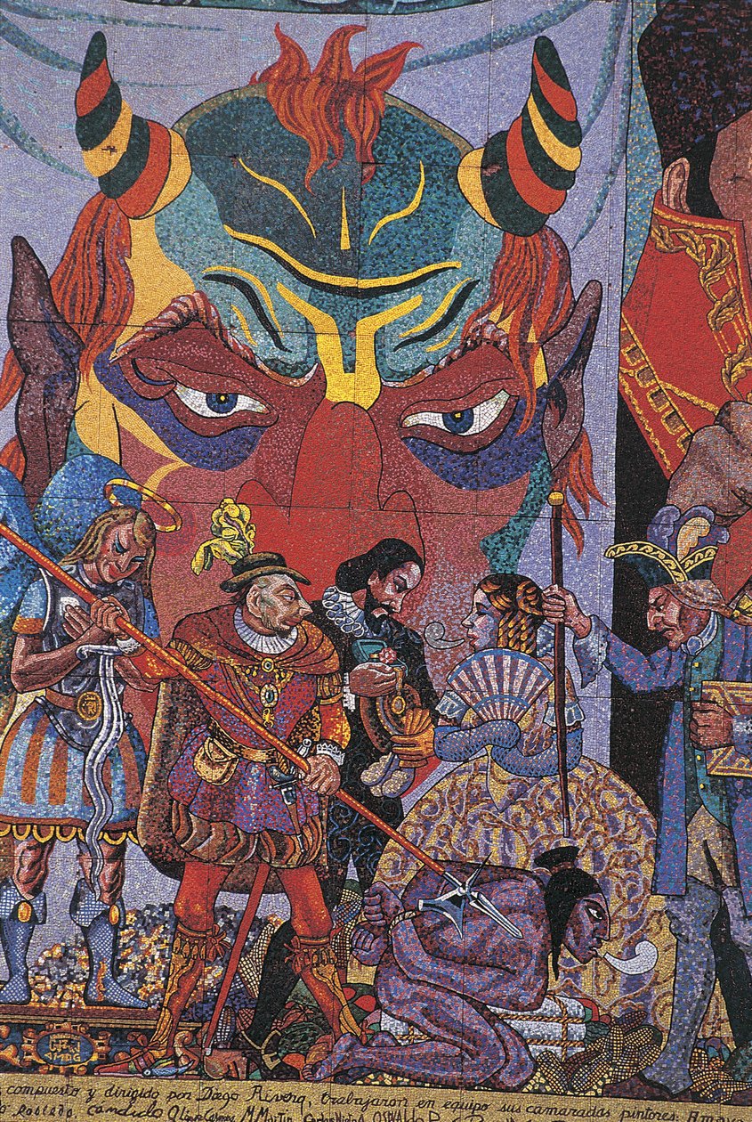 Närbild av en målning, Insurgentes-teatern, Mexico City, Mexico av Diego Rivera
