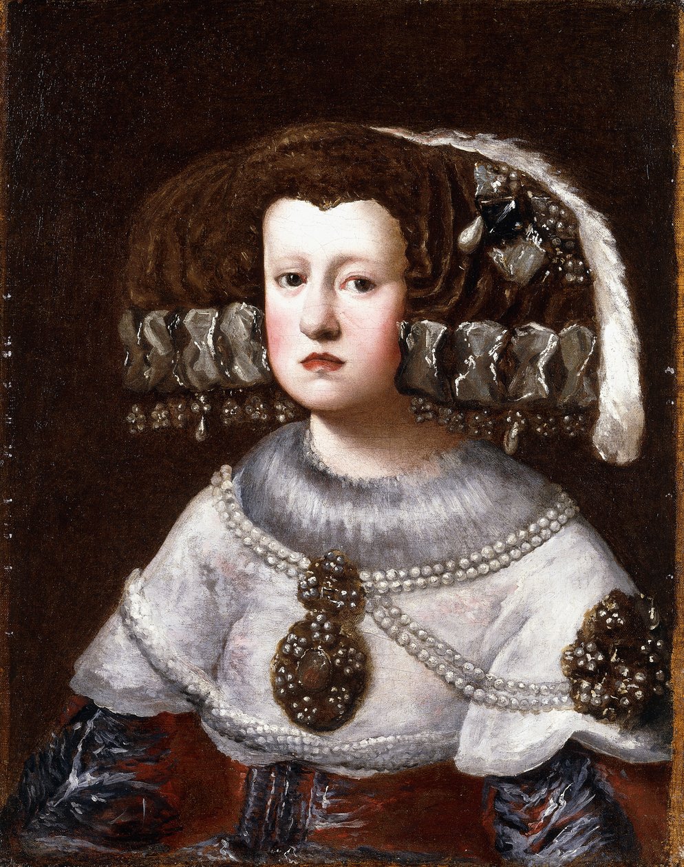 Porträtt av drottning Mariana av Österrike, liten halvlängd, av Diego Rodriguez de Silva Velazquez