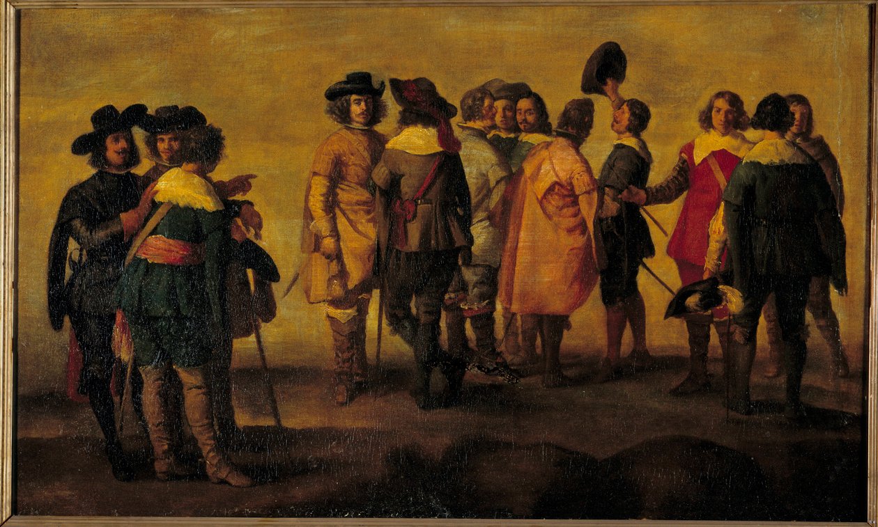 Samtal eller möte med tretton karaktärer Målning av Diego Velasquez följe (1599-1660) 1600-talets sön. 0,47x0,77 m av Diego Rodriguez de Silva y (after) Velazquez