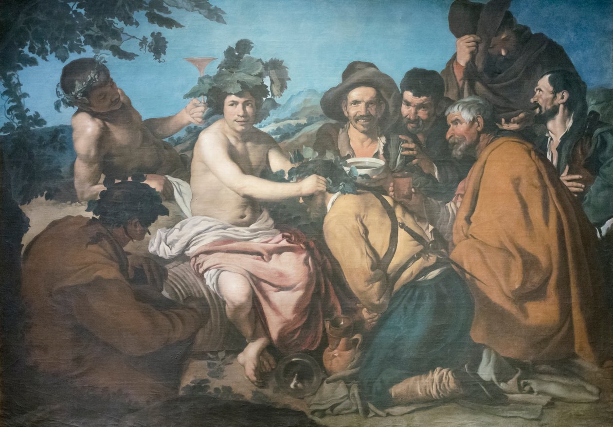 Triumph of Bacchus, aka drinkers, efter Diego Velazquez (tempera på papper limmat på duk) av Diego Rodriguez de Silva y (after) Velazquez