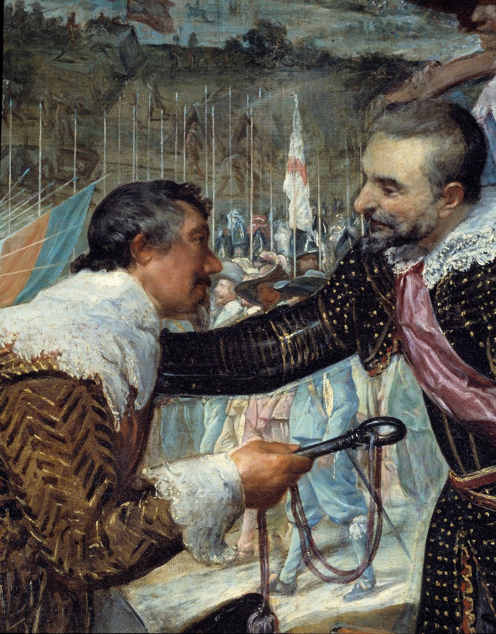 Bredas kapitulation. Vid slutet av belägringen av Breda (under trettioåriga kriget): den 5 juni 1625 förhandlade Justin de Nassau (1559-1631) fred med Ambrogio Spinola Doria, markis de Los Balbases (1569-1630), under en ceremoni där han överlämnade k av Diego Velázquez