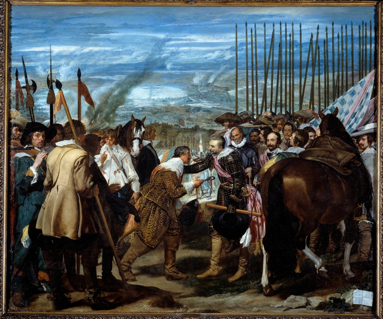 Bredas kapitulation. Vid slutet av belägringen av Breda (under trettioåriga kriget): den 5 juni 1625 förhandlade Justin de Nassau (1559-1631) fred med Ambrogio Spinola Doria, markis de Los Balbases (1569-1630), under en ceremoni där han överlämnade k av Diego Velázquez