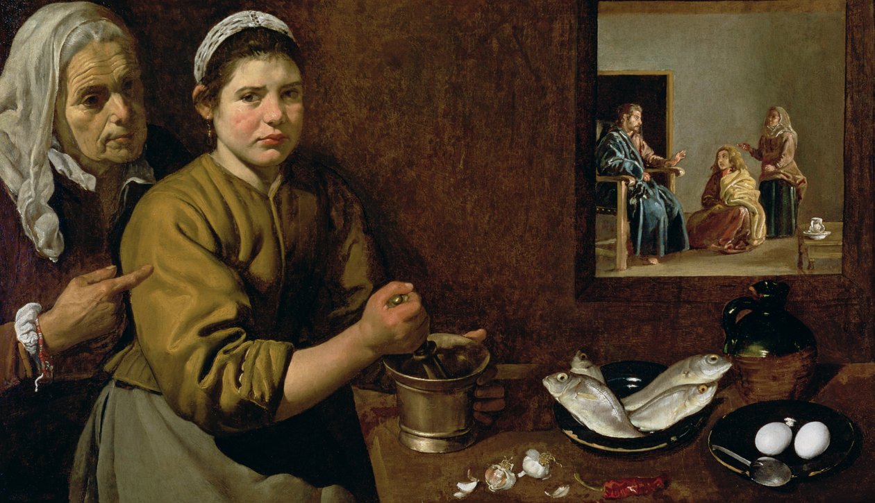 Köksscen med Kristus i Marthas och Marias hus, ca 1618 (olja på duk) av Diego Velázquez