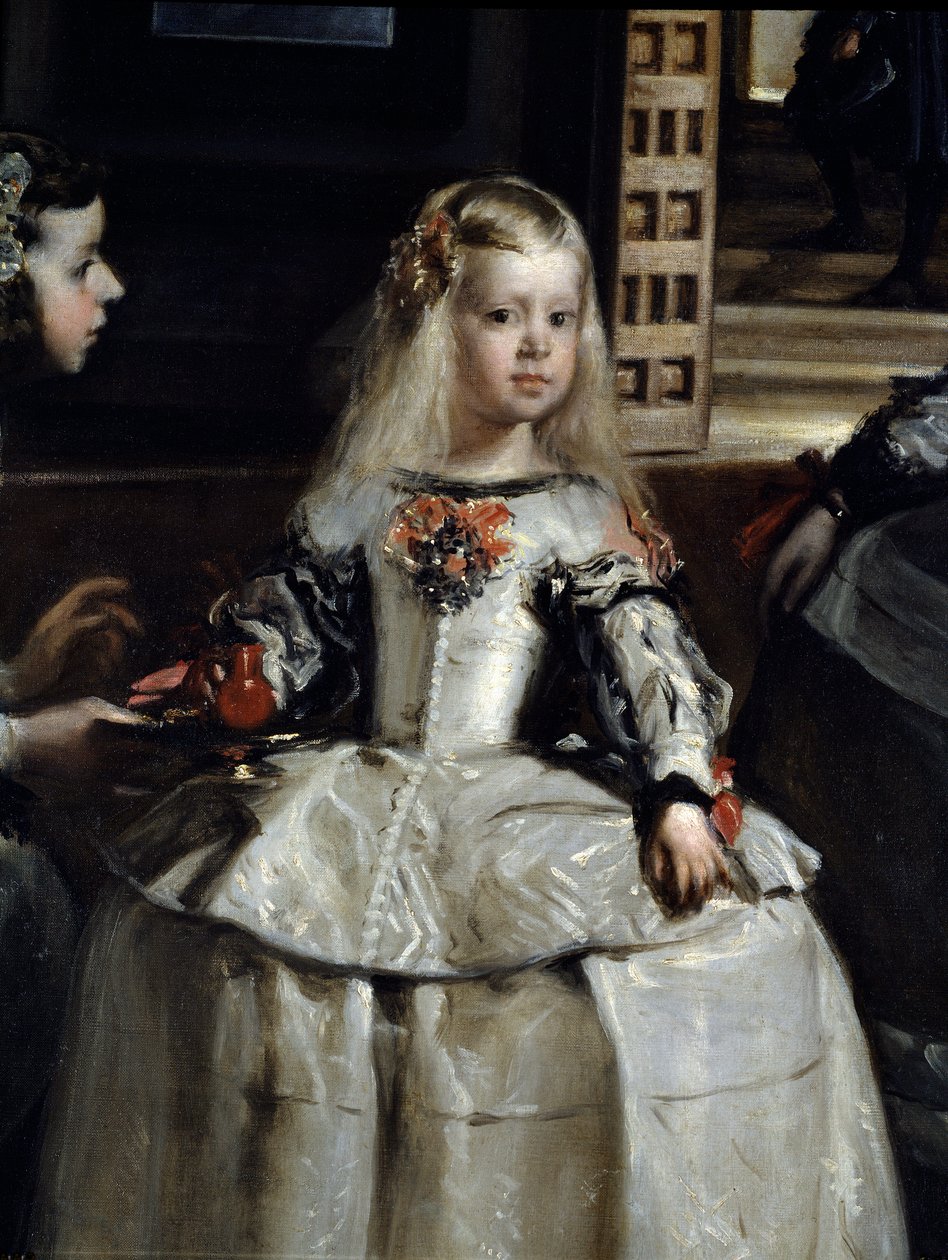 Las Meninas, detalj : Margarita Teresa omgiven av tjänare och hovdvärgar av Diego Rodriguez de Silva y Velazquez