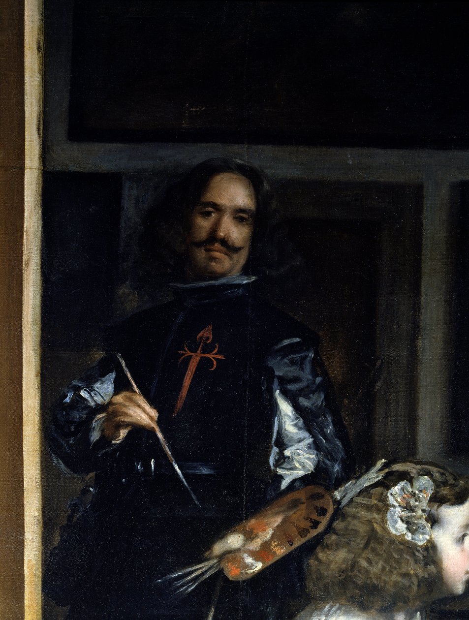 Las Meninas. Detalj: självporträtt av målaren framför sitt staffli av Diego Rodriguez de Silva y Velazquez