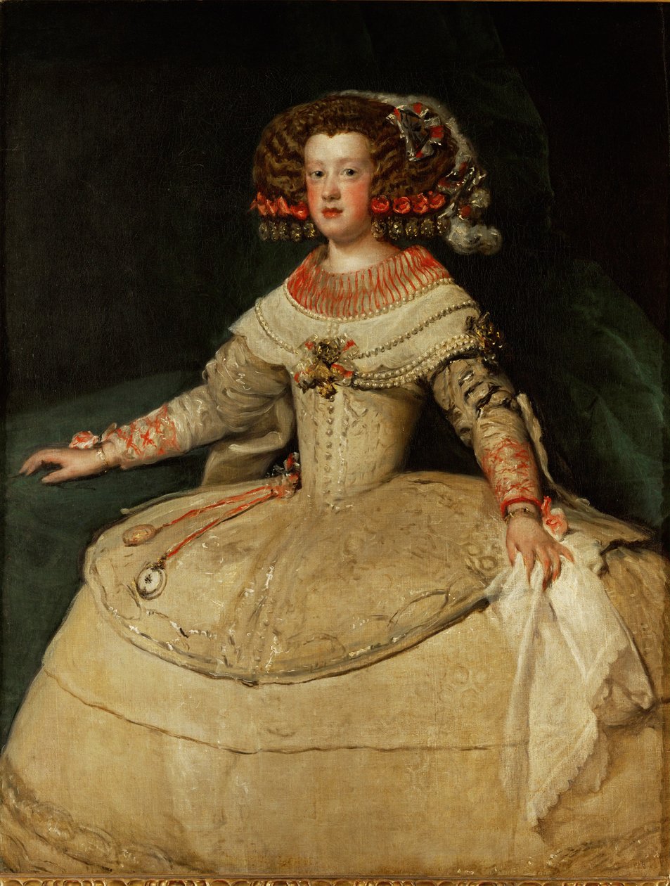 Maria Teresa, Infanta, dotter till kung Filip IV av Spanien och hans hustru Isabella, gifte sig med Ludvig XIV av Frankrike ... (olja på duk) av Diego Rodriguez de Silva y Velazquez
