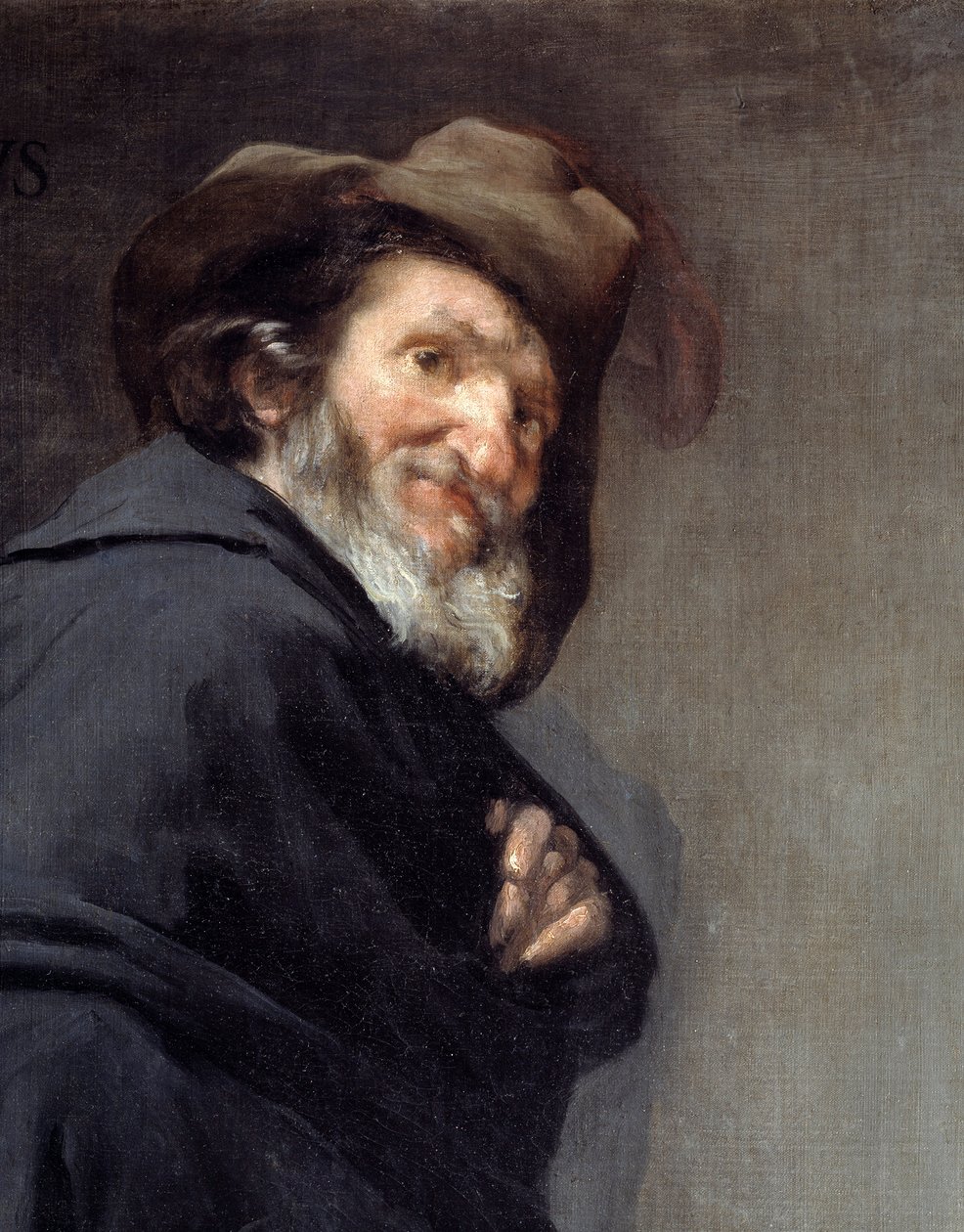 Menippe (Detalj). Porträtt Menippe de Sinope, grekisk poet och filosof från den cyniska skolan, efter att ha levt mellan 300- och 300-talen f.Kr. Målning av Diego Rodriguez de Silva y Velasquez (1599-1660) av Diego Velázquez