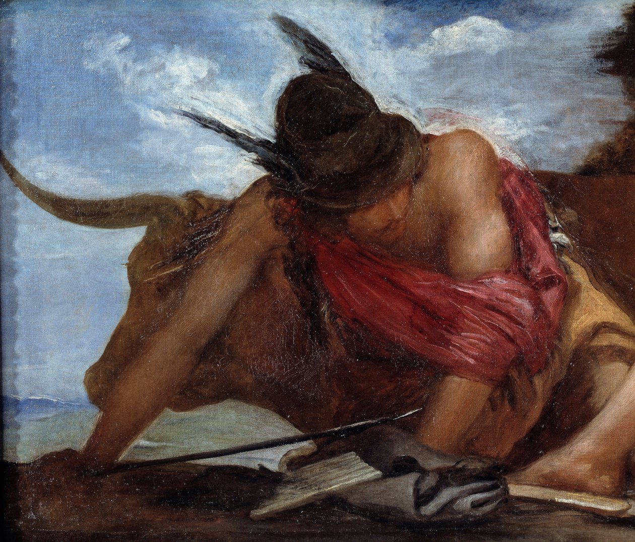 Merkurius och Merkurius Argos-detalj. Målning av Diego Velasquez (1599-1660) av Diego Velázquez