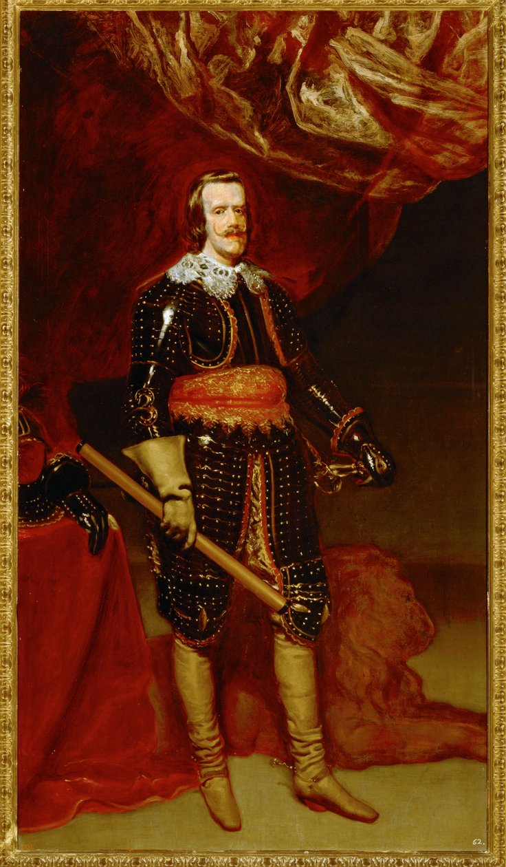 Filip IV i rustning, med ett lejon vid sina fötter ... (målning på duk) av Diego Rodriguez de Silva y Velazquez