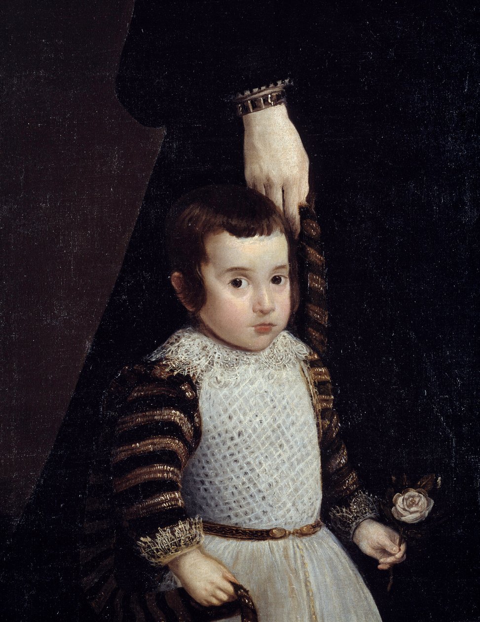 Porträtt av Antonia de Ipenarrieta med sin son Luis. Detalj som representerar barnet. Målning av Diego Rodriguez de Silva y Velasquez (1599-1660) av Diego Velázquez