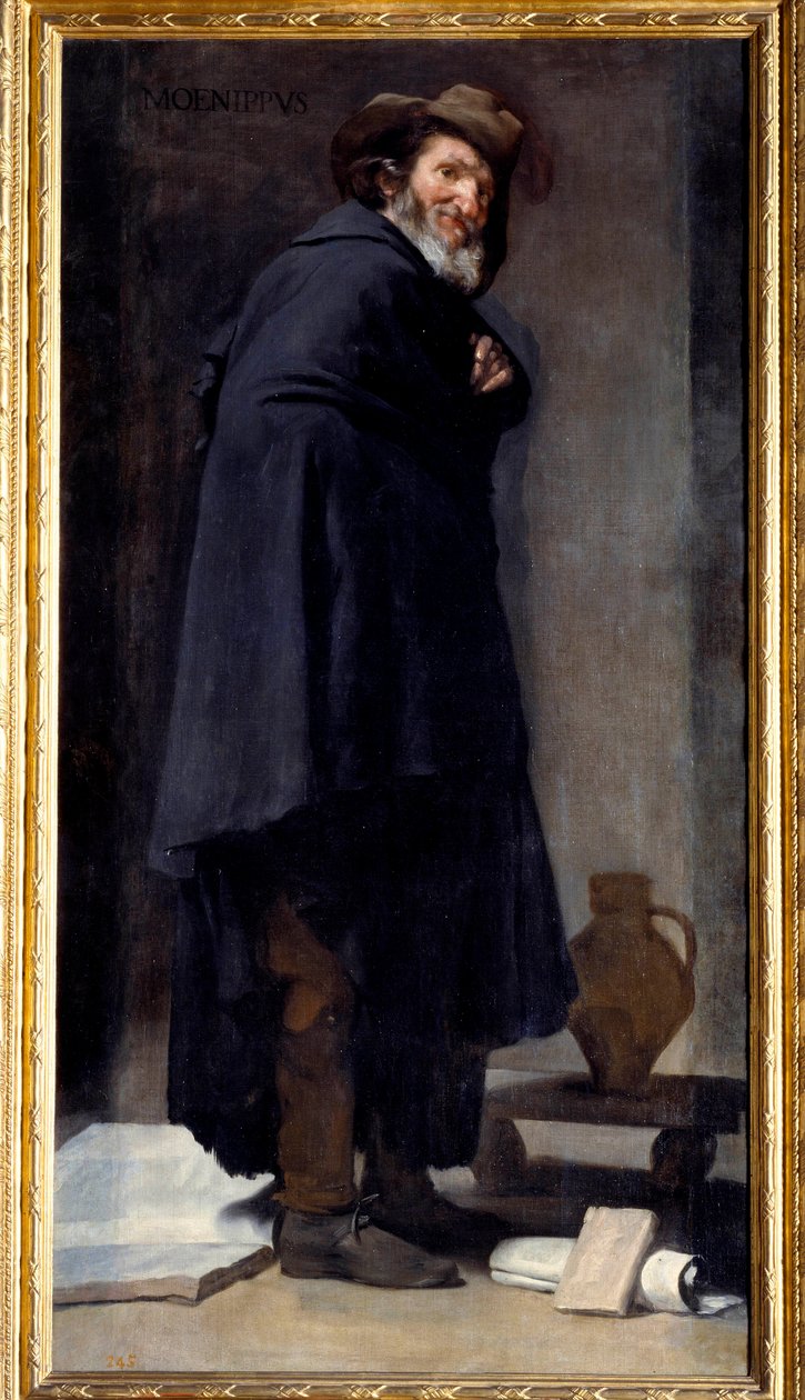 Porträtt av Menippe (Menippe de Sinope, grekisk poet och filosof från den cyniska skolan, som levde mellan 400- och 3000-talen f.Kr.). Målning av Diego Rodriguez de Silva y Velasquez (1599-1660) av Diego Velázquez