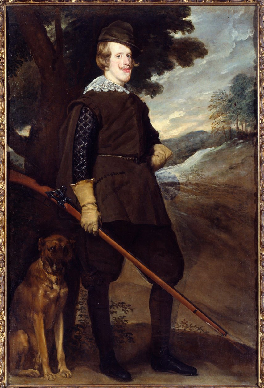 Porträtt av Filip IV (1605-1665), kung av Spanien i jaktdräkt vid 30 år gammal. Målning av Diego Rodriguez de Silva y Velasquez (1599-1660) av Diego Velázquez