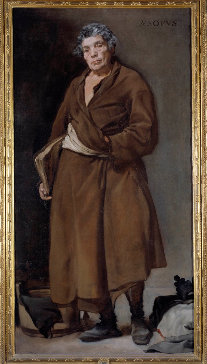 Porträtt av den grekiska författaren Esope (Esop eller Esop, 600-talet f.Kr.) som uppfann fabelmålningen av Diego Rodriguez de Silva y Velasquez (1599-1660) av Diego Velázquez
