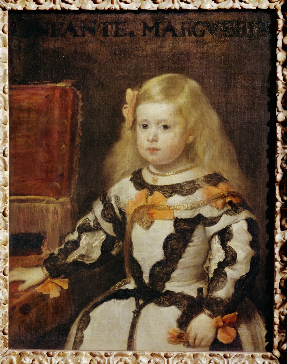 Porträtt av Infanta Margarita Teresa, dotter till Felipe IV, kung av Spanien ... av Diego Rodriguez de Silva y Velazquez