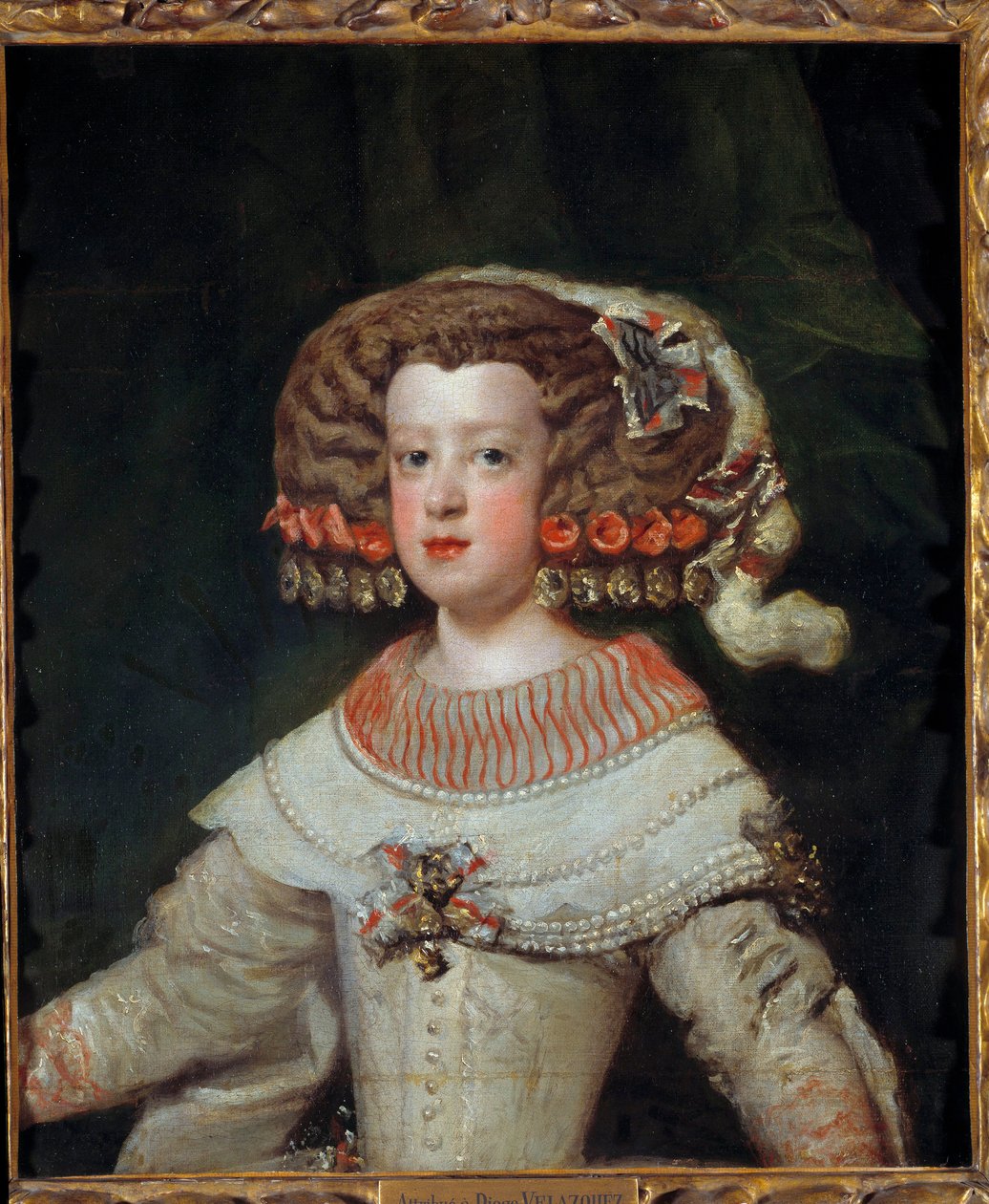Porträtt av Infante Marie Therese (1638-1683) framtida drottning av Frankrike Målning av Diego Velasquez (1599-1660) 1600-talets sön. 0,71x0,6 m - Porträtt av infanta Marie Therese (1638-1683), blivande drottning av Frankrike. Målning av Diego Velasquez (1 av Diego Velázquez