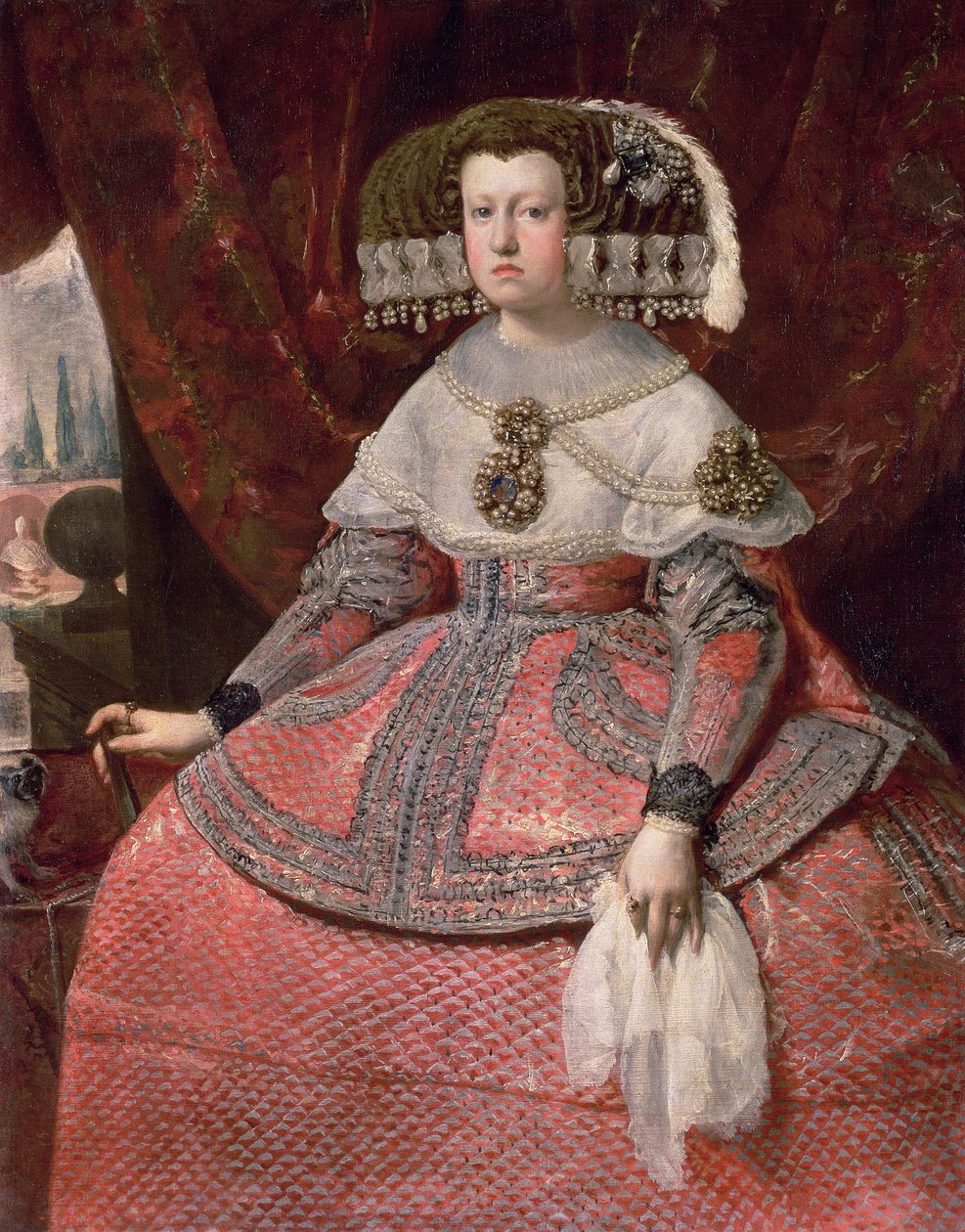 Drottning Maria Anna av Spanien i röd klänning, 1655-60 av Diego Velázquez